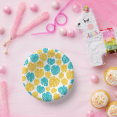 Monstera bladeren in turkoois, geel en wit papieren kommen (Feest)