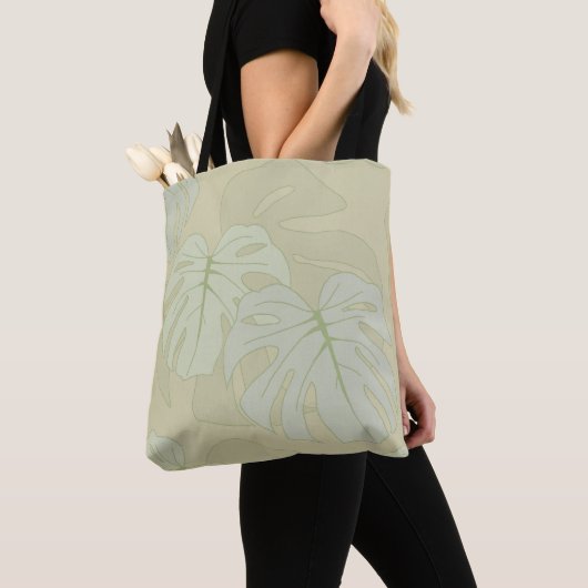 Monstera-bladeren in zacht groen tote bag (Dichtbij)