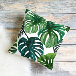 Monstera Bladeren Modern Waterverf Botanisch Kussen