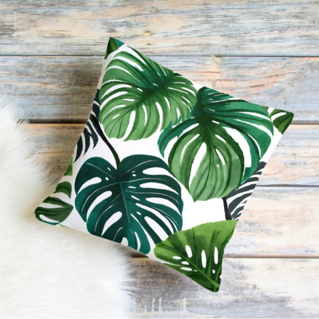 Monstera Bladeren Modern Waterverf Botanisch Kussen (Creator heeft geüpload)
