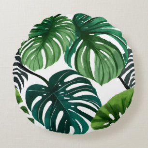 Monstera Bladeren Modern Waterverf Botanisch Rond Kussen