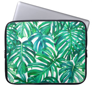 Monstera bladeren op geïsoleerde achtergrond, wate laptop sleeve