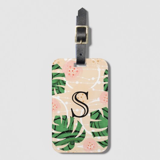 Monstera bladeren op roze. bagagelabel (Voorkant (verticaal))