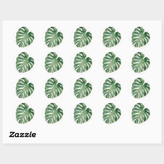 Monstera-bladeren Ronde Sticker (Vel)