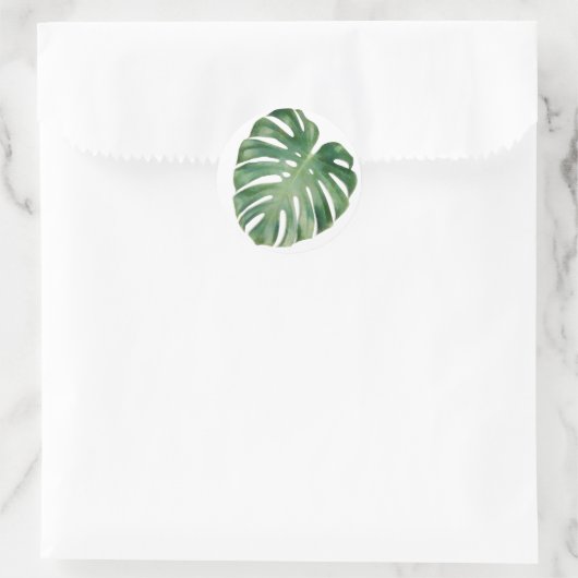 Monstera-bladeren Ronde Sticker (Tas)