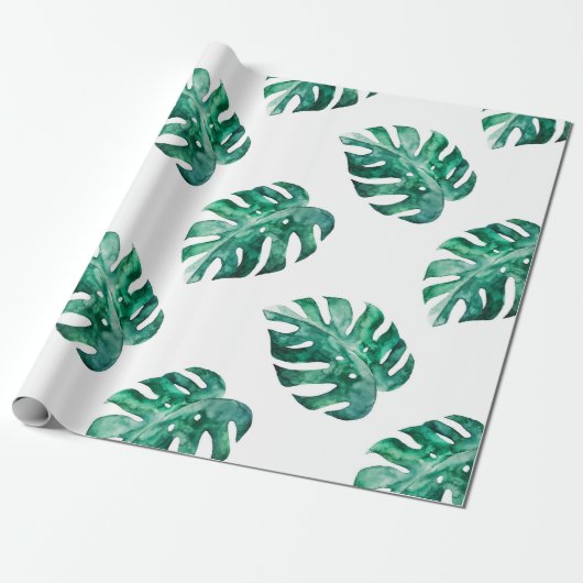 Monstera bladeren. Tropisch illustratiepatroon Cadeaupapier (Uitgerold)