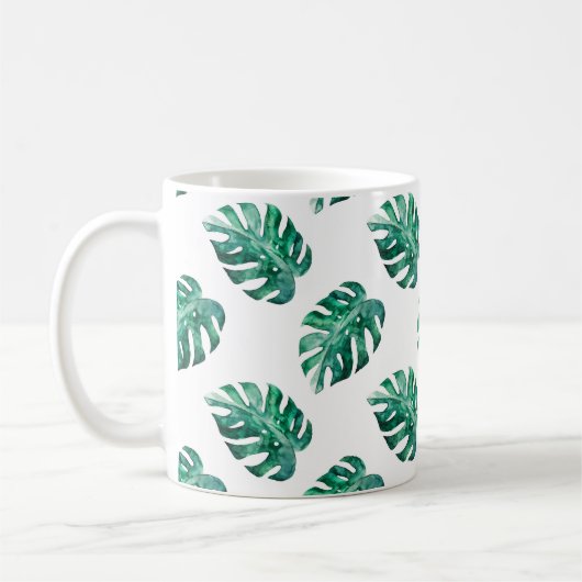 Monstera bladeren. Tropisch illustratiepatroon Koffiemok (Links)