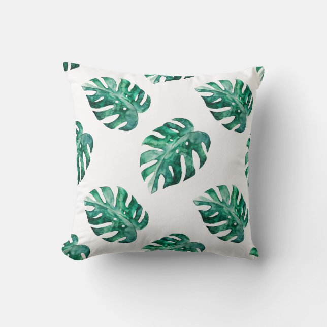 Monstera bladeren. Tropisch illustratiepatroon Kussen (Voorkant)