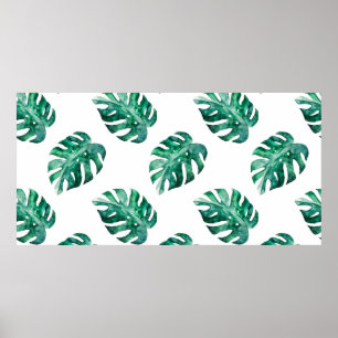 Monstera bladeren. Tropisch illustratiepatroon Poster