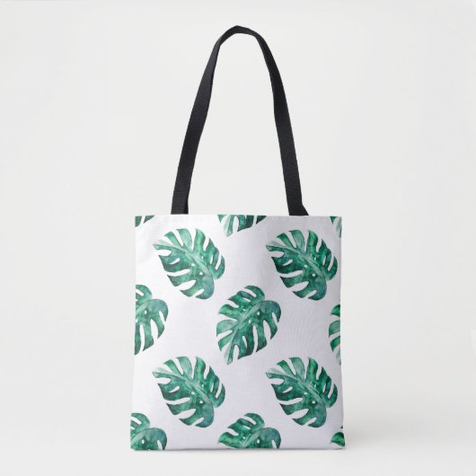 Monstera bladeren. Tropisch illustratiepatroon Tote Bag (Voorkant)
