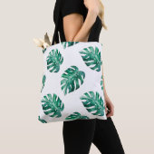 Monstera bladeren. Tropisch illustratiepatroon Tote Bag (Dichtbij)