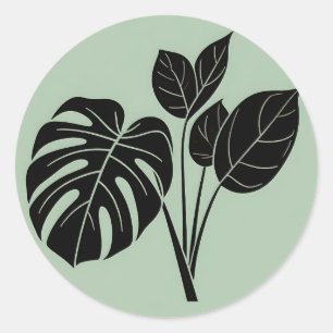 Monstera Bladeren Tropisch Minimalistisch Salie Ronde Sticker
