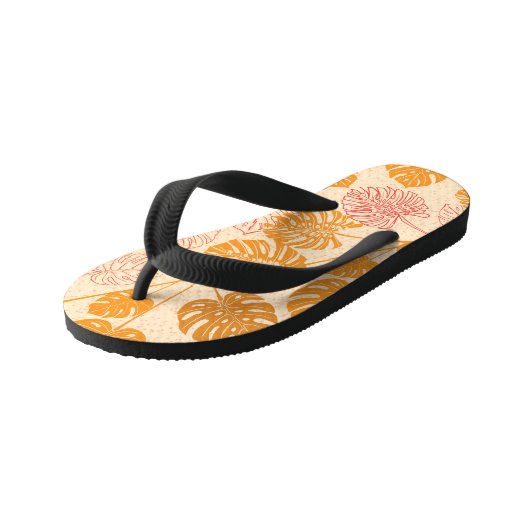 Monstera bladeren: tropisch silhouet naadloos kinder teenslippers (Schuin)