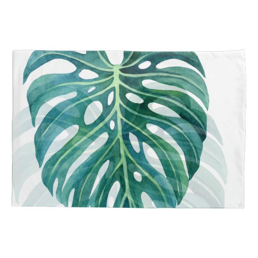 Monstera bladeren, tropische gebladerte illustrati kussensloop (Achterkant)