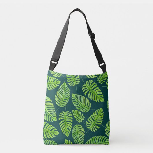 Monstera-bladeren, tropische waterverf crossbody tas (Voorkant)