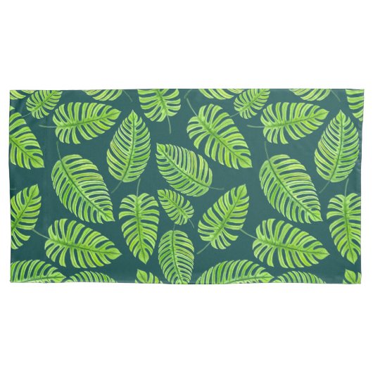 Monstera-bladeren, tropische waterverf kussensloop (Voorkant-Links)