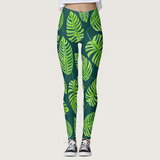 Monstera-bladeren, tropische waterverf leggings (Voorkant)