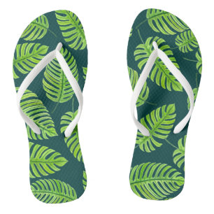 Monstera-bladeren, tropische waterverf teenslippers