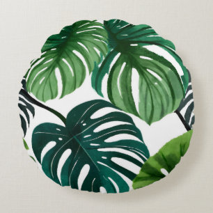 Monstera Bladeren Watercolor Moderne Botanische Rond Kussen