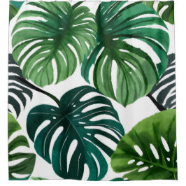 Monstera Bladeren Waterverf Botanische Tropisch Douchegordijn