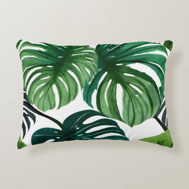 Monstera Bladeren Waterverf Modern Botanisch Accent Kussen (Voorkant)