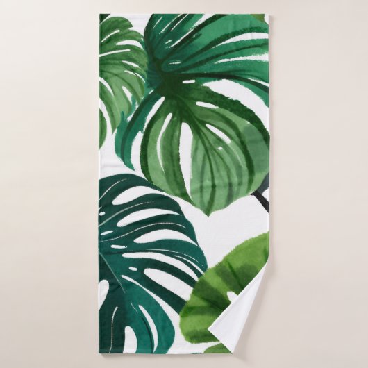 Monstera Bladeren Waterverf Modern Botanisch Badhanddoek (Badhanddoek)