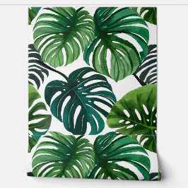 Monstera Bladeren Waterverf Modern Botanisch Kunst Behang