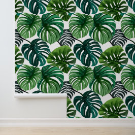 Monstera Bladeren Waterverf Modern Botanisch Kunst Behang