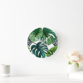 Monstera Bladeren Waterverf Modern Botanisch Ronde Klok (Huis)