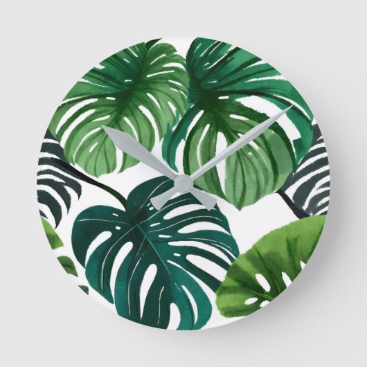 Monstera Bladeren Waterverf Modern Botanisch Ronde Klok (Voorkant)