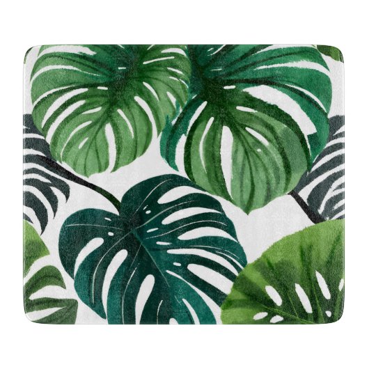Monstera Bladeren Waterverf Modern Botanisch Snijplank (Voorkant)