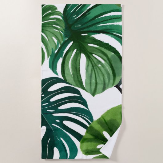 Monstera Bladeren Waterverf Modern Botanisch Strandlaken (Voorkant)