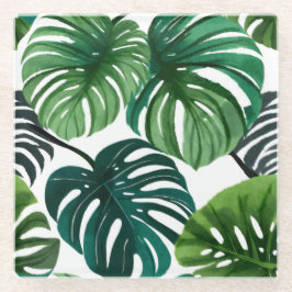 Monstera Bladeren Waterverf Modern Botanische Kuns Glazen Onderzetter