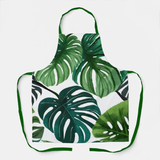 Monstera Bladeren Waterverf Modern Botanische Kuns Schort (Voorkant)