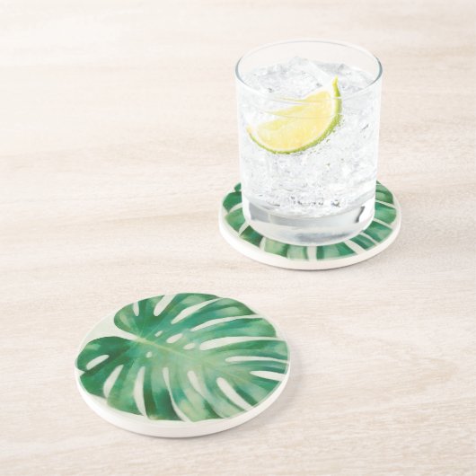 Monstera-bladeren Zandsteen Onderzetter (Zijkant)