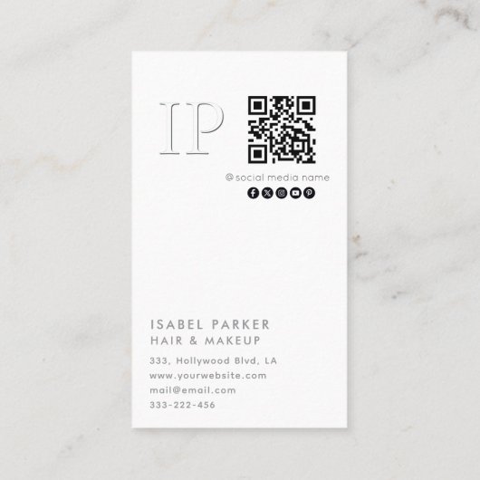 Monstera bladglansmonogram Qr-code Visitekaartje (Achterkant)