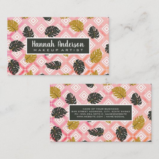 Monstera bladpatroon | Geometrisch | Watercolor Afsprakenkaartje (Voorkant / Achterkant)