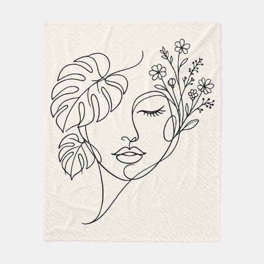 Monstera Bloemengezicht Lijnkunst Fleece Deken (Voorkant)