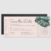 Monstera Blush Boarding Pass Magnet Save the Date (Voorkant / Achterkant)