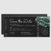 Monstera Boarding Pass Magnet Save the Date Black (Voorkant / Achterkant)