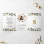 Monstera Boho Pampas All in One QR Code Trouwen Drieluik Uitnodiging (Binnen)