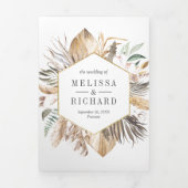 Monstera Boho Pampas All in One QR Code Trouwen Drieluik Uitnodiging (Cover)
