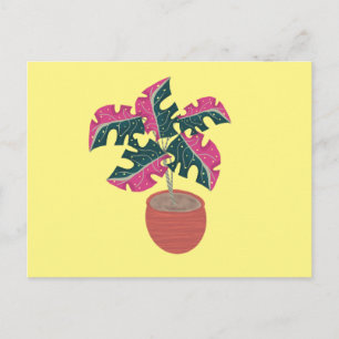 Monstera-bonte roze en groene kamerplant briefkaart