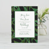 Monstera Botanical Leaf Green Wedding Black Kaart (Staand voorkant)