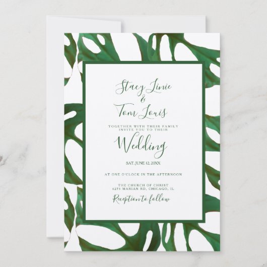 Monstera Botanical Leaf Green Wedding Brown Kaart (Voorkant)