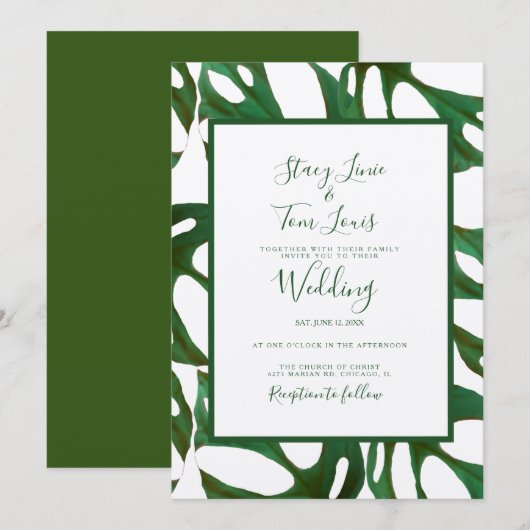 Monstera Botanical Leaf Green Wedding Brown Kaart (Voorkant / Achterkant)