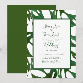 Monstera botanisch blad groen wit bruiloft  kaart