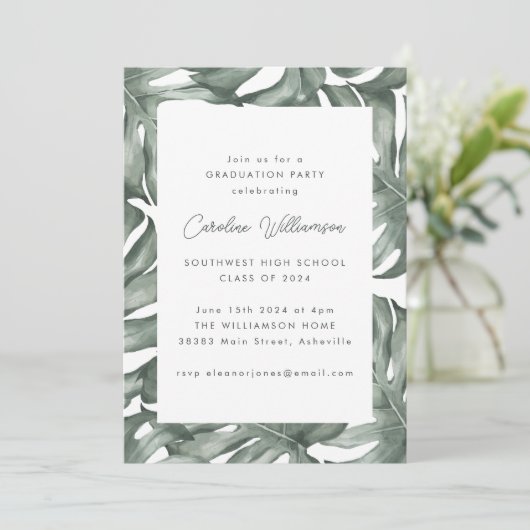 Monstera Botanische Waterverf Afstudeerfeest Kaart (Staand voorkant)