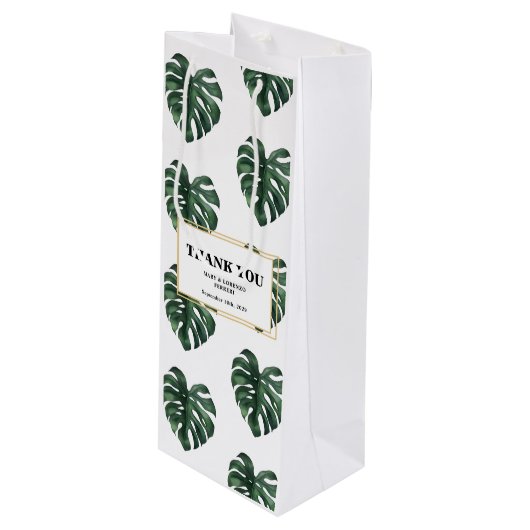 Monstera Dank je Huwelijk Wijn Cadeautas (Voorkant Gekanteld)