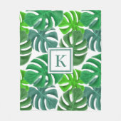 Monstera Deliciosa Bladeren Monogram Patroon Fleece Deken (Voorkant)
